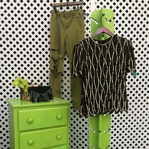 Black and Gold Sequins Top (short sleeves)